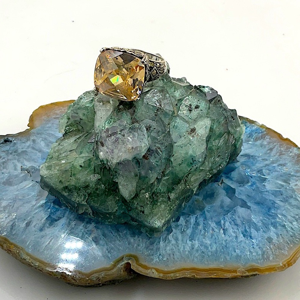Vtg. Sterling Silver Elegant Large Salmon Colored Morganite Gemstone Ring Size 8 - Picture 7 of 11